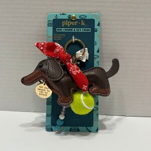 Piper K Dachshund Dog Key Chain Bag Charm Bandana Tennis Ball Bling Bone NWT